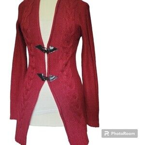 YOKI RED LONG CABLE-KNIT SWEATER - M